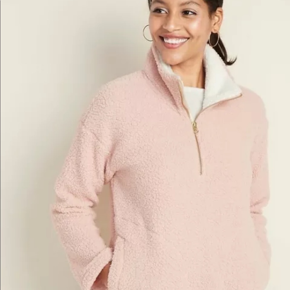 Old Navy Sherpa Sweater Size Medium Pink Fleece Pullover - Picture 13 of 13